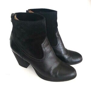Frye Black Leather & Suede Tessa Zip Short Ankle Boot Bootie 6.5